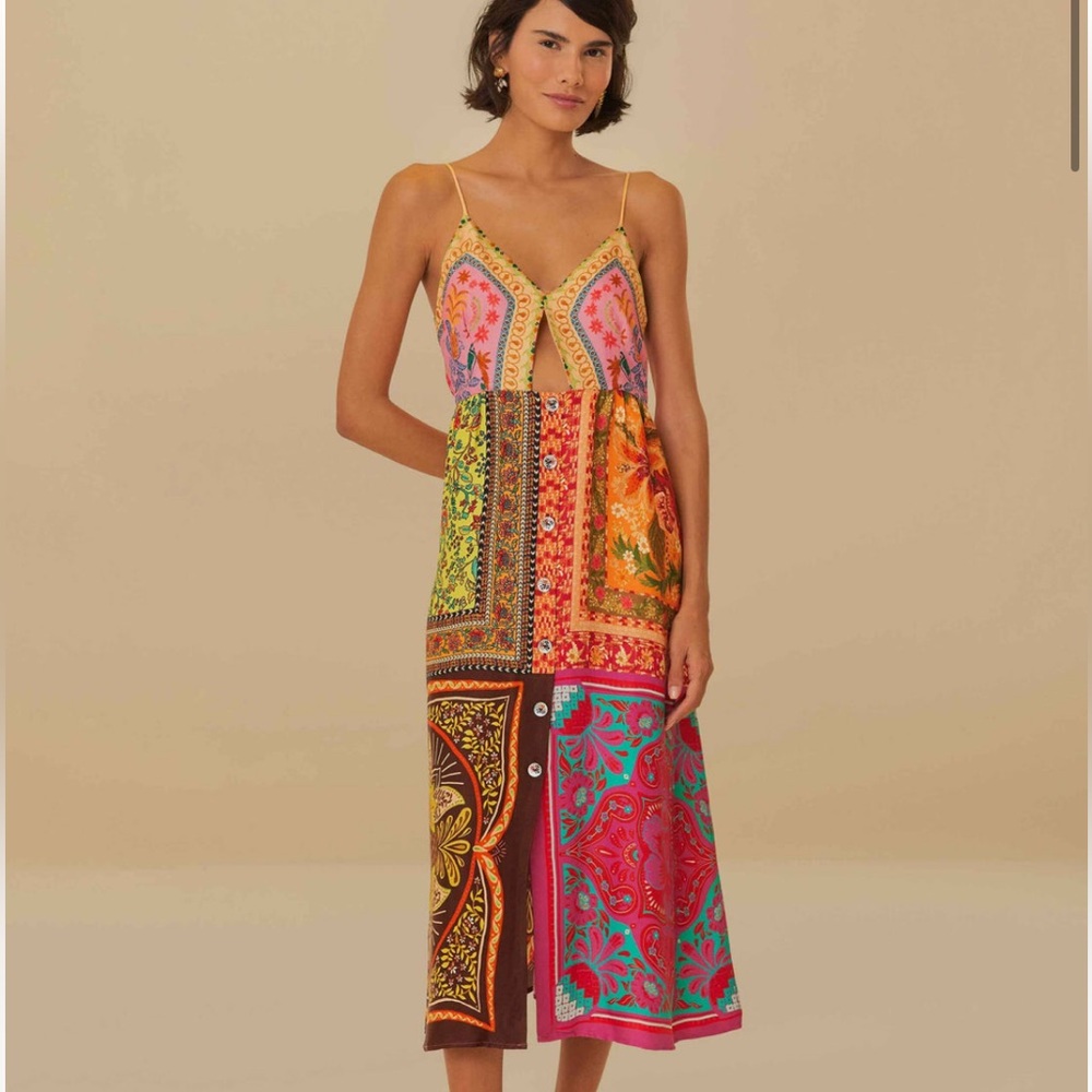 Farm Rio Multicolor Mixed Scarves Lenzing™ Ecovero™ Viscose Midi Dress